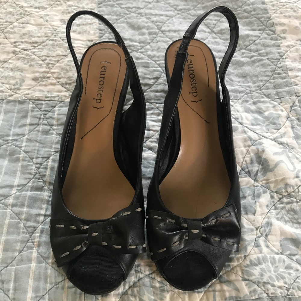 Eurostep Paisley Peep Toes Black Leather Pump
